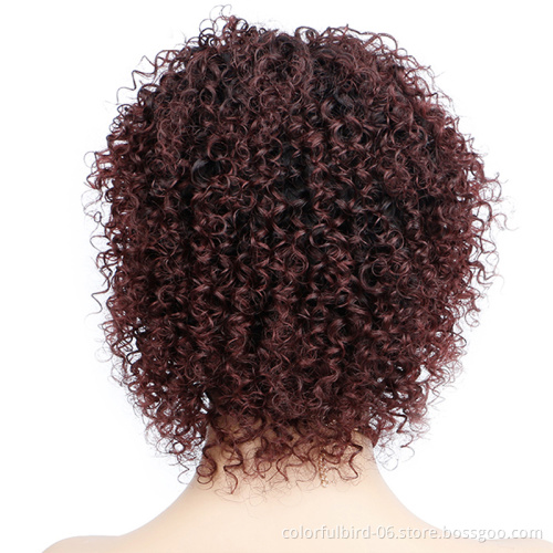 Short African Wigs Human Hair Ombre Pixie Curly Short Wigs 1B/99J Burgunfy Red Ombre Short Afro Curly Wig with Bangs for women